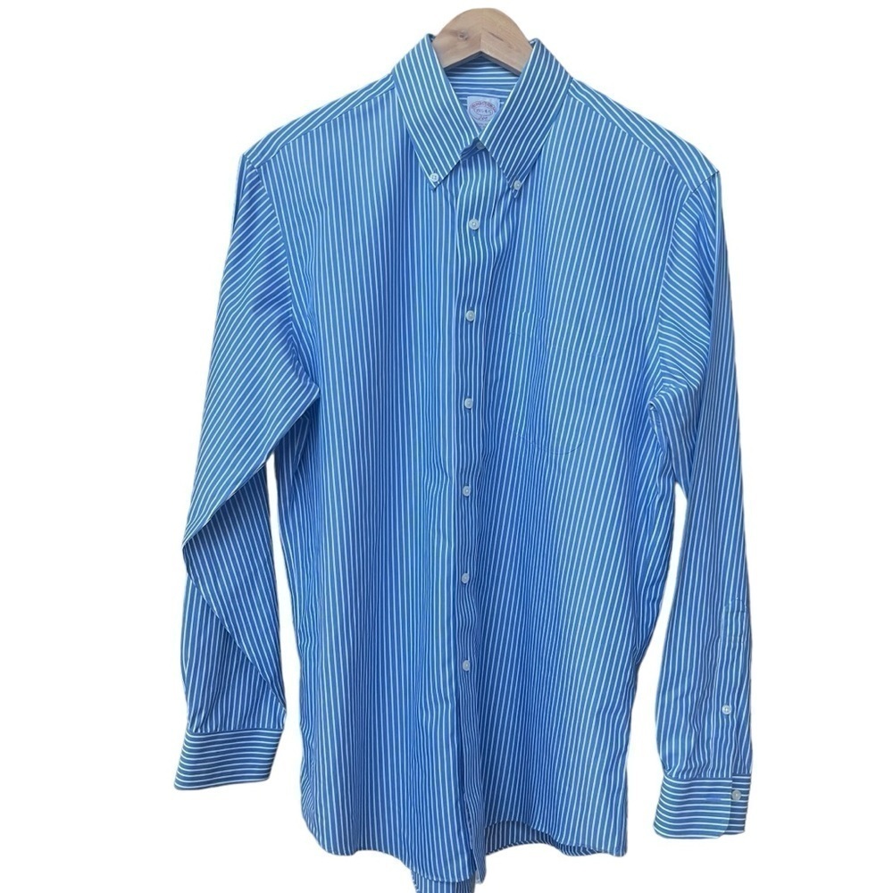Brooks Brothers The Original Polo Shirt Blue White Striped 15 1/2 Button Down